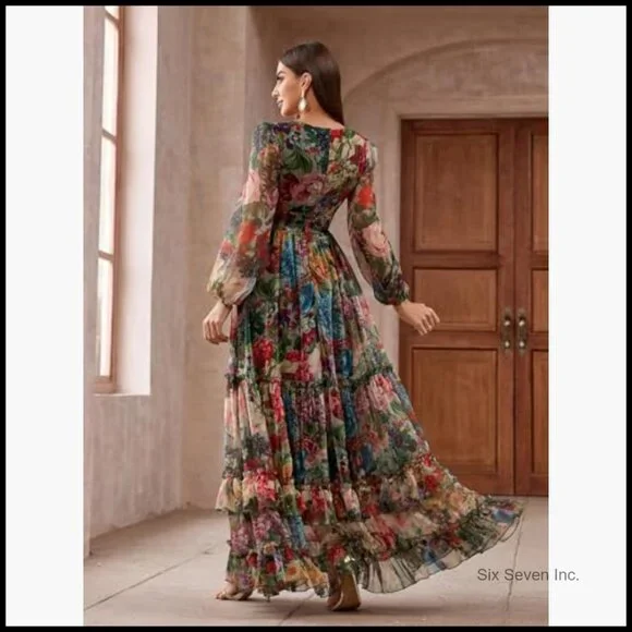 Polyester Maxi Dress Long Sleeve Casual Summer Wedding Guest - Picture 6 of 6